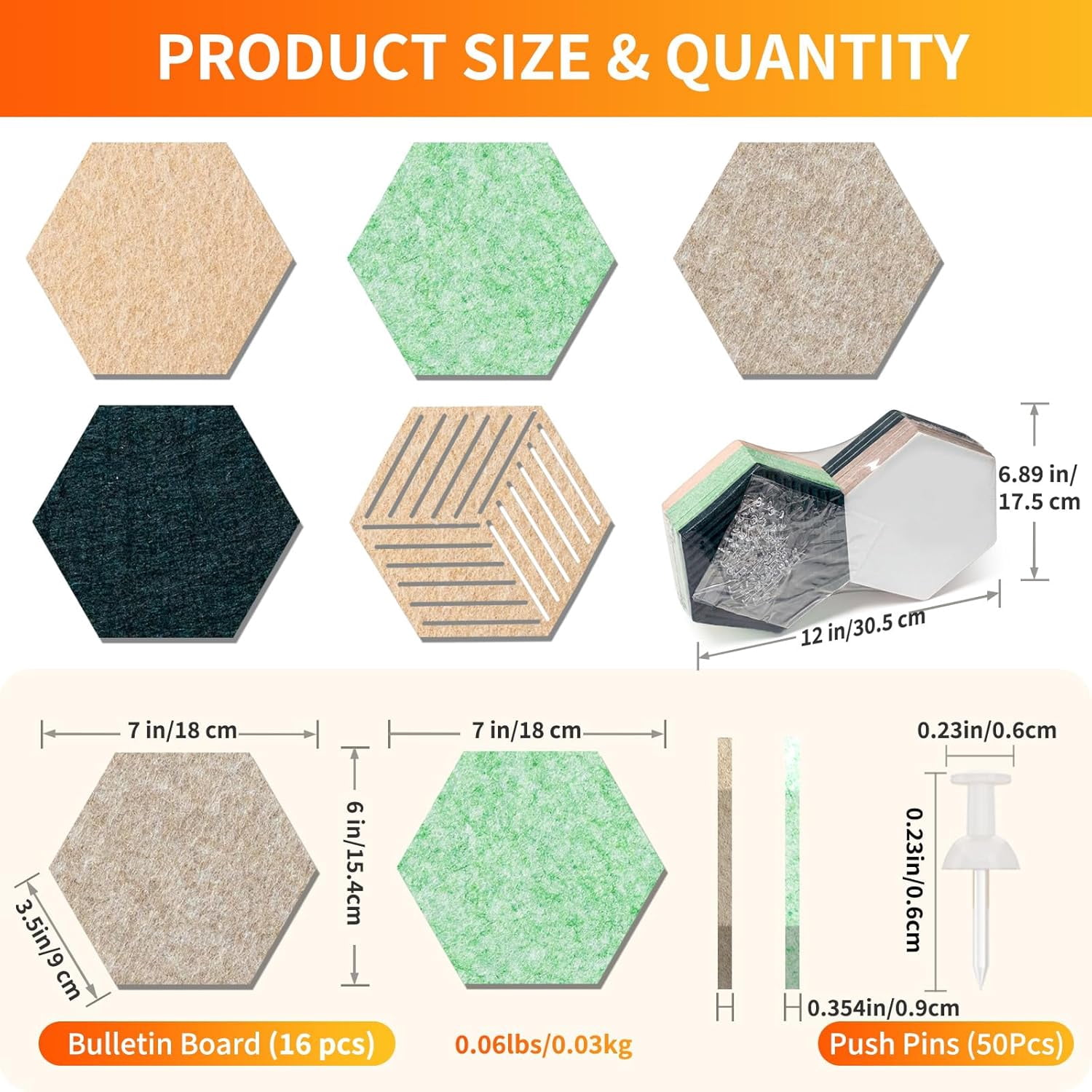 FOCHIER F 16PCS Hexagon Cork Boards for Walls Decor,7X 6 inch Felt Bulletin Board Tiles Sets for Home Office Class Kitchen with 50 Push Pins,Self Adhesive DIY Pin Board for Photos Memos (Green-16PCS)