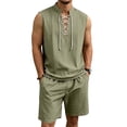 thumbnail image 2 of BVOFAR Mens 2 Piece Outfits Summer Casual Short Sets Comfy Lace Up Hippie Tank Tops and Drawstring Shorts Renaissance Medieval Tunic Beach Vacation 2 Piece Sets Army Green XXL, 2 of 10