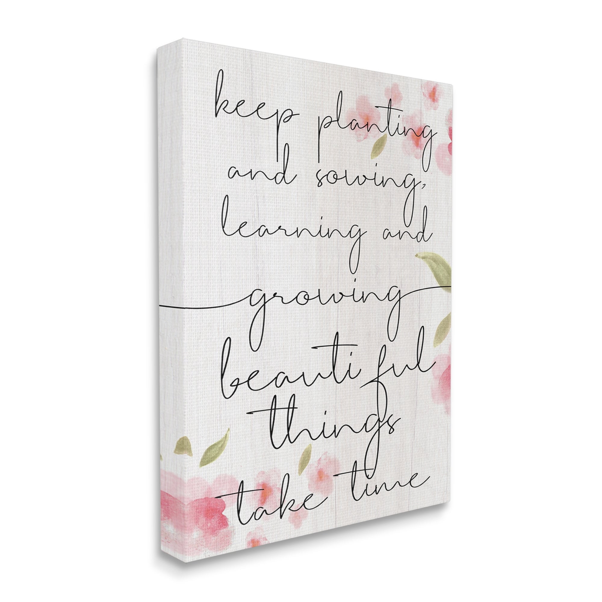Stupell Industries Beautiful Things Take Time Motivational Phrase Gardening Reference Graphic Art Gallery-Wrapped Canvas Print Wall Art, 36x48, by Daphne Polselli