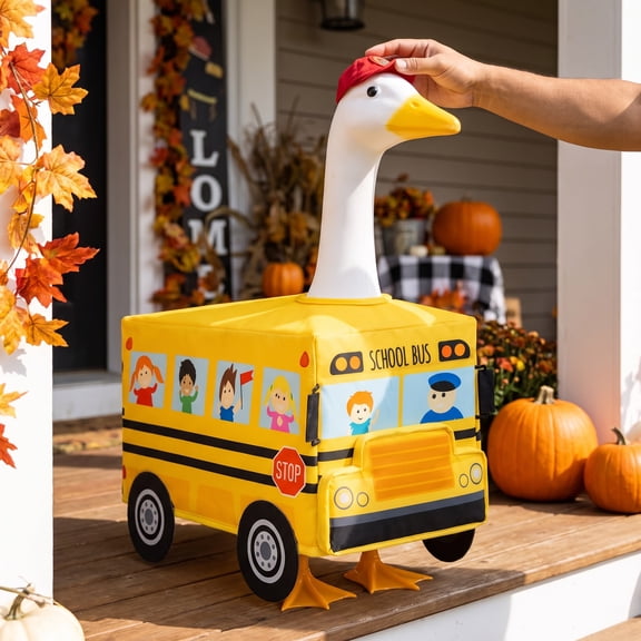 Porch Goose Outfit Back to School Decor 23 Inch Large Porch Goose School Bus Decorations for Outdoor Lawn and Garden of School Outdoor Porch Decor
