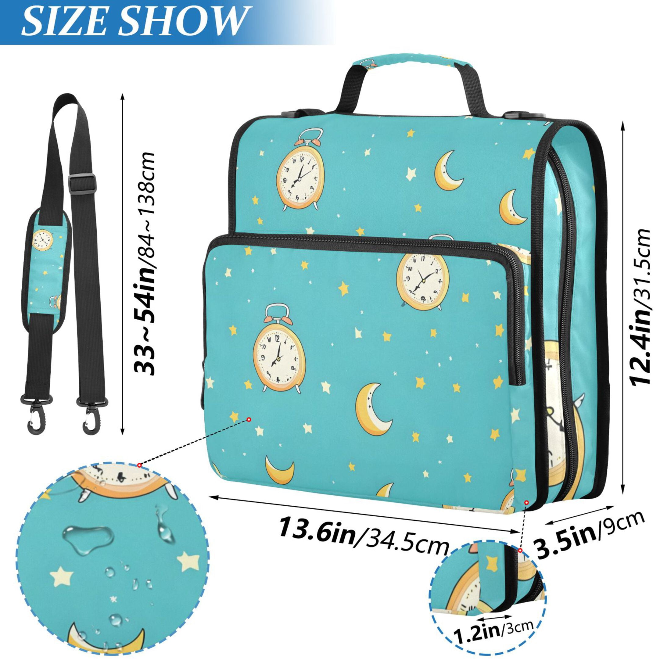 3 Ring Zipper Binder with Shoulder Strap Waterproof Trapper Keeper 2 Inch D-Ring 500 Sheets Capacity Clock Moon Star