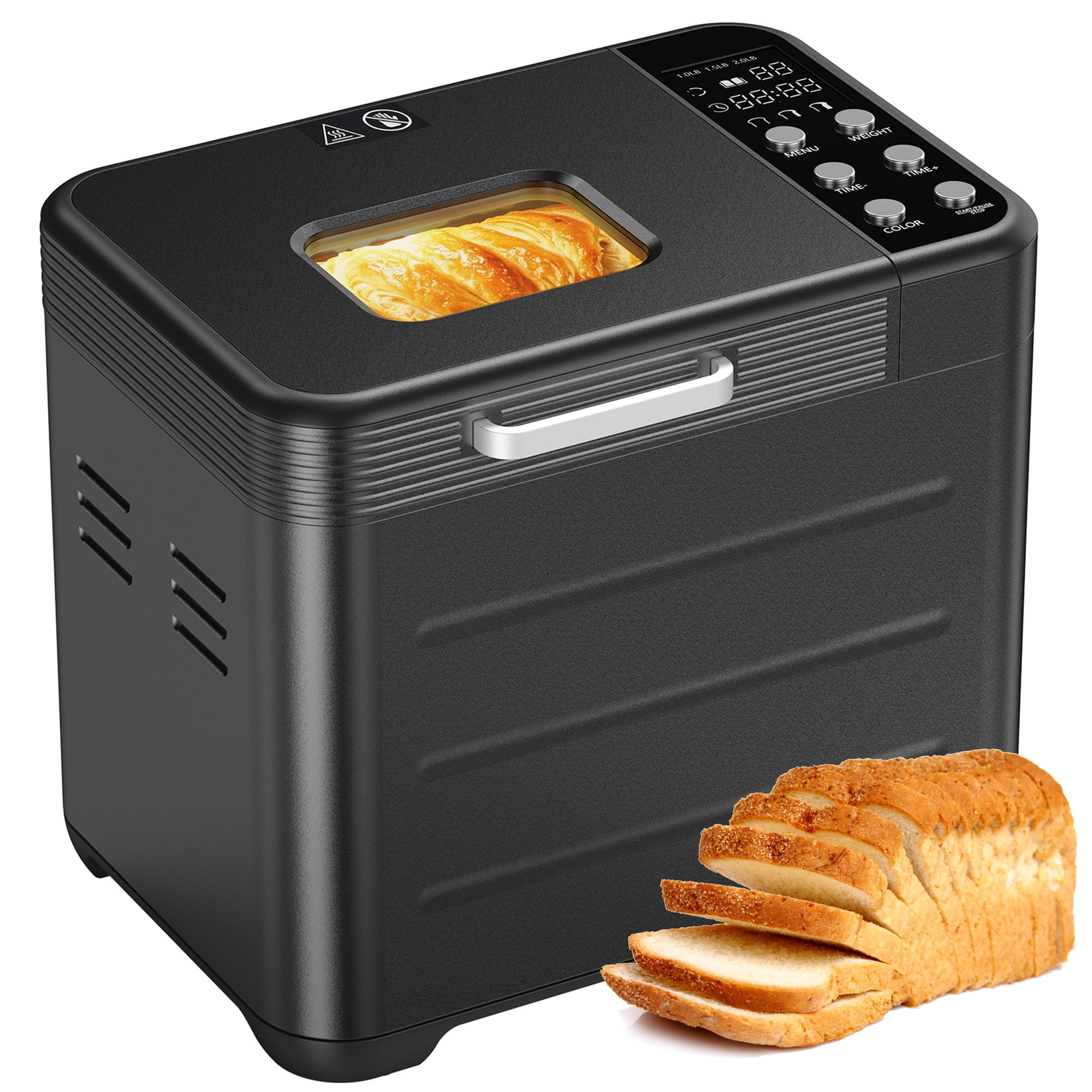 EDX Bread Maker, 20-in-1 Automatic Bread Machine with Stainless Steel Housing & Nonstick Ceramic Pan, 3 Loaf Sizes & 3 Crust Colors, 12-Hour Delay, Black