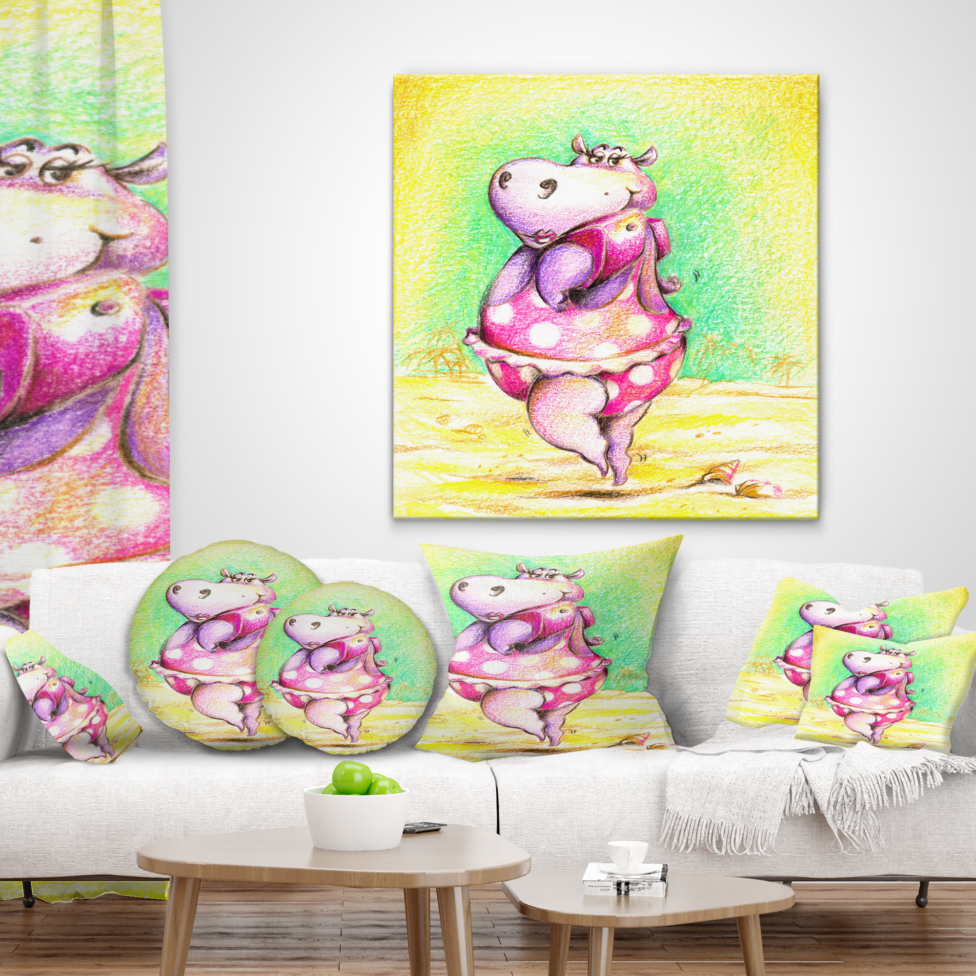 Designart Cute Hippo Goes Swimming - Abstract Throw Pillow - 18x18