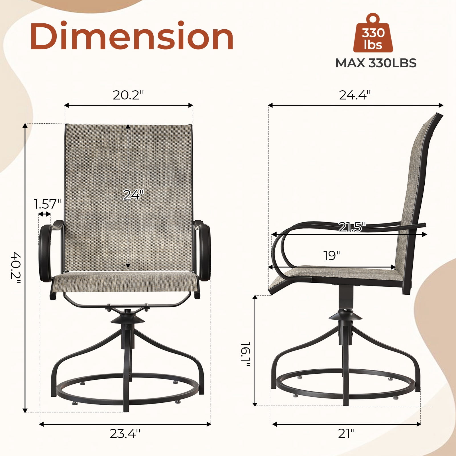 Pirecart 2 Pcs Outdoor Patio Swivel Chairs, High Back & Metal Frame, 360°  Patio Dining Chairs for Lawn, Garden, Deck, Brown