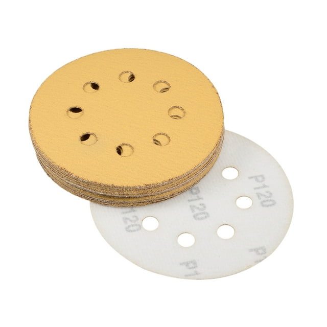 Uxcell 120 Grits 8-Holes Sanding Discs Hook and Loop Wet Dry Sandpaper Sander Aluminum Yellow 15pcs