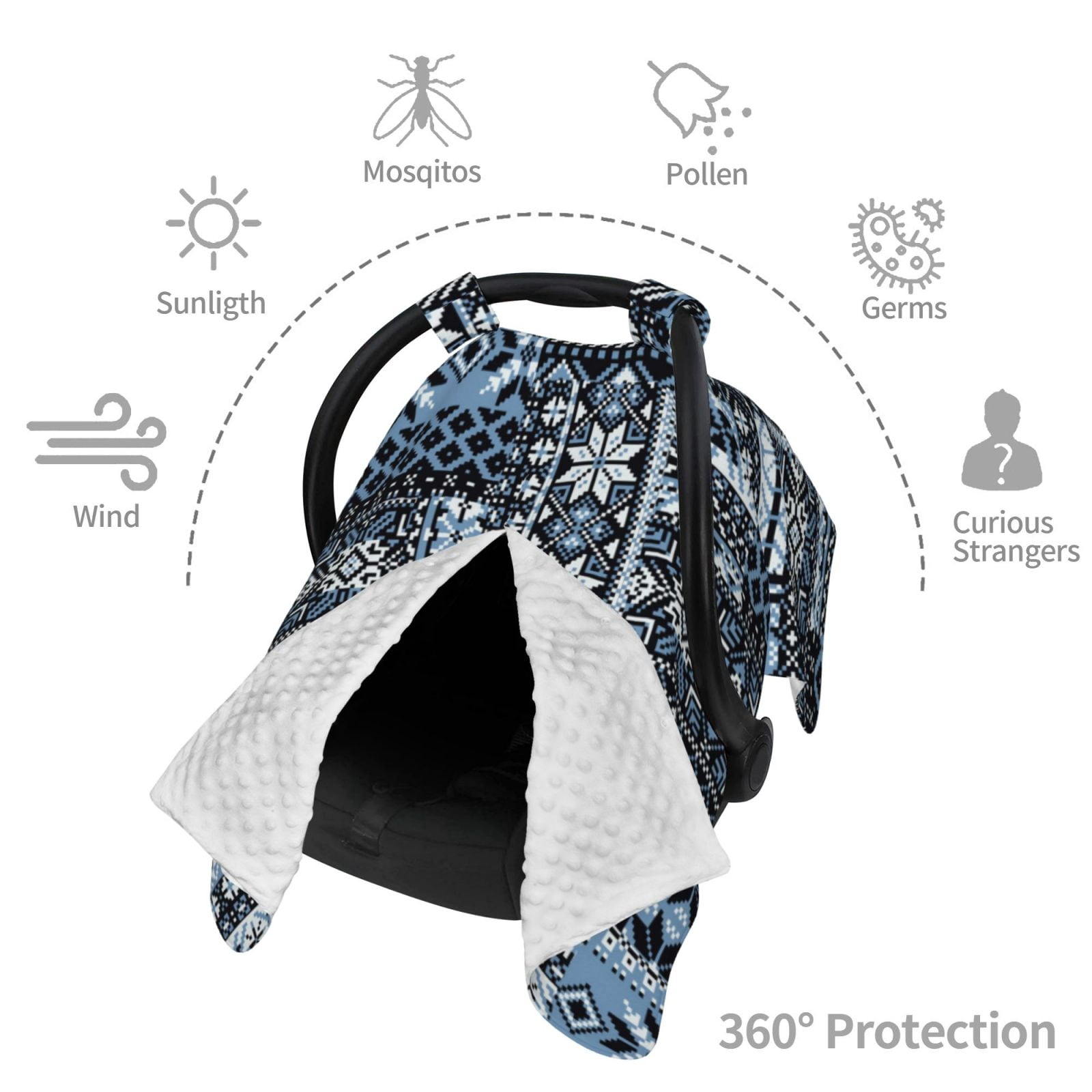 Car Seat Cover Baby - Snowflake Vintage Pattern Breathable Infant Car Seat Cover for Baby Carseat, Lightweight Comfort Baby Essentials Must Haves Newborn Stuff for Girl Boy