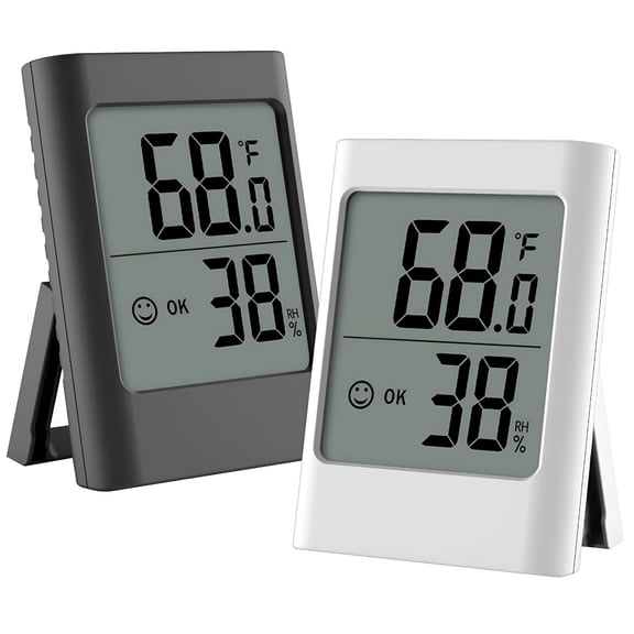 GJX Humidity Gauge, 2 Pack Indoor Thermometer for Home Digital Hygrometer Room Thermometer and Humidity Gauge with Temperature Humidity Monitor AAA Battery Powered(Color: Black and White)