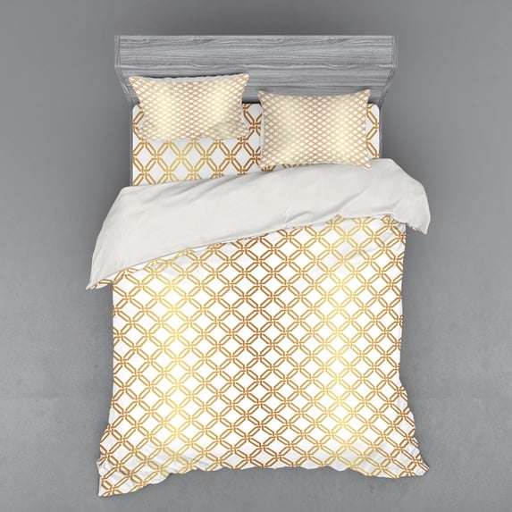 Geometric Duvet Cover Set, Interwoven Style Hexagonal Shaped Models Forming Netted Pattern, Bedding Set with Shams and Fitted Sheet, 3 Sizes, by Ambesonne