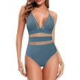 thumbnail image 1 of Halter Halter V-Cuello en V Una Pieza Traje de baño Bajo Baño Baño Atractivo Monokini Yo pude azul CH Yo pude azul CH Xishao ropa, 1 of 2