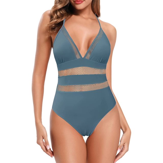 Halter Halter V-Cuello en V Una Pieza Traje de baño Bajo Baño Baño Atractivo Monokini Yo pude azul CH Yo pude azul CH Xishao ropa