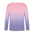 thumbnail image 3 of QUNYINEY Pink Womens T Shirts Long Sleeve Gradient V-Neck Casual Tops Pullover Loose Waffle Drop Shoulder T-Shirts, 3 of 4