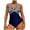 Dark Blue, variant on One Piece Bathing Suit for Women Hanging Neck Sling High Waist Striped Printed Bikini Swimsuit