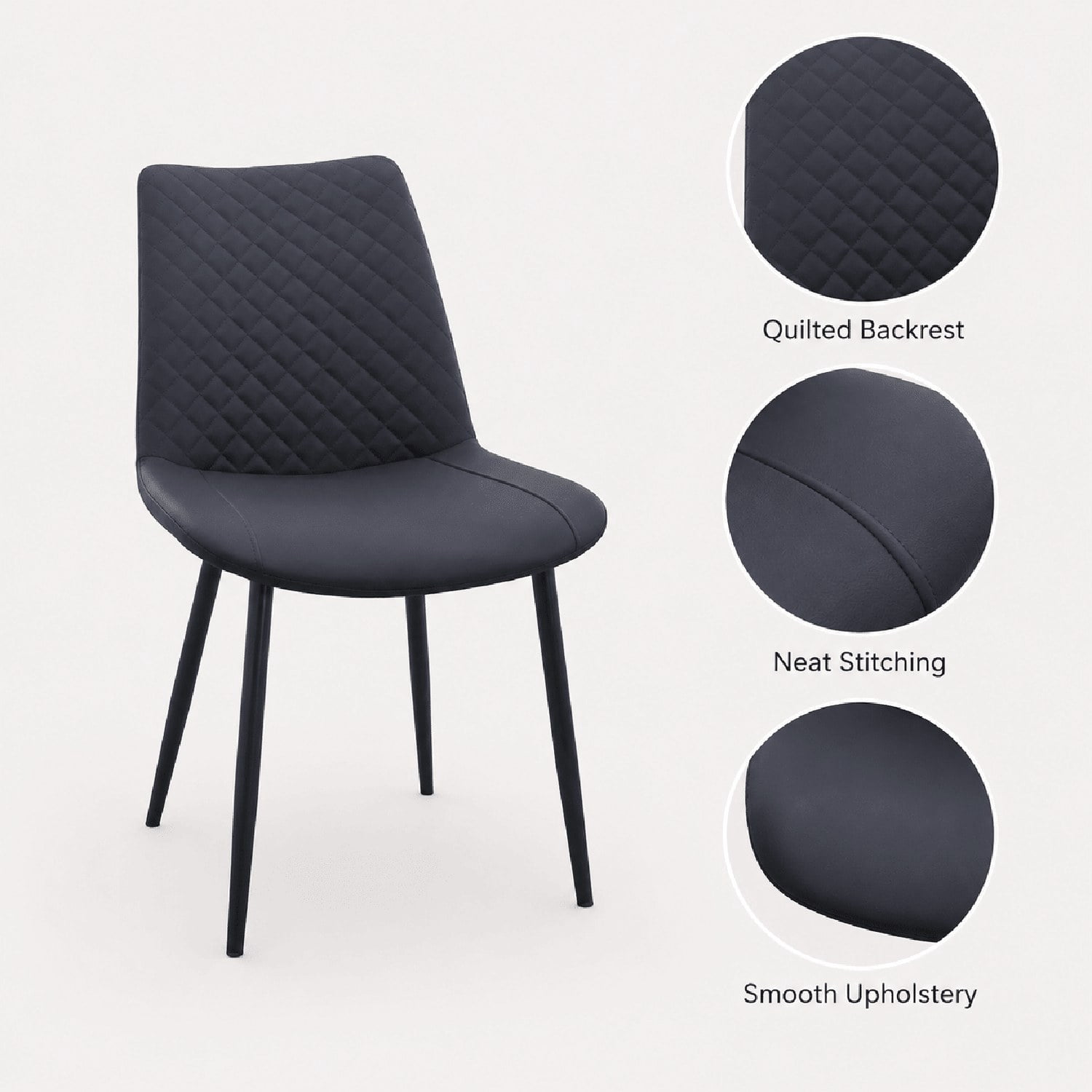 Modern PU Leather Dining Chairs, Set of 4, Diamond-Quilted Faux Leather Upholstery, Metal Frame, 300 lb Capacity, for Dining Room, Kitchen, Living Room