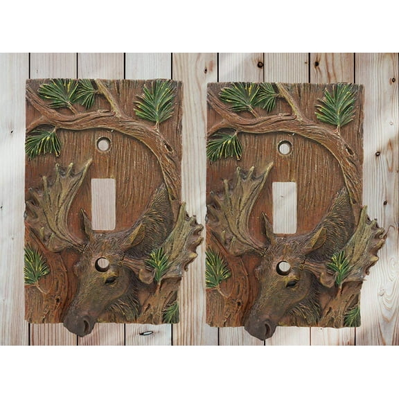Rustic Western Stag Elk Moose By Pine Single Toggle Switch Plate Cover Set of 2