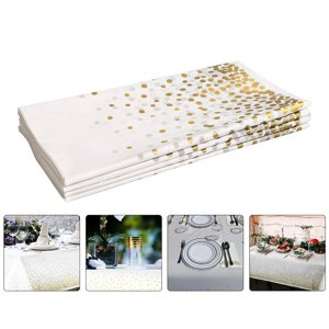 Polka Dot Tablecloths 4Pcs Gold Polka Dot Design Disposable Tablecloths Plastic Tablecloths (Golden)