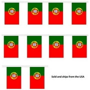 10' Portugal String Flag Party Bunting Has 10 Portuguese 6"x9" Polyester Banner Flags Attached, Popular For School Classroom, Bars, Restaurants, World Cup Theme Parties