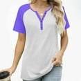 thumbnail image 5 of Womens Plus Size Henley Shirt, Short Raglan Sleeve Shirts for Women Summer Fashion Color Patchwork Crewneck Button Up T-Shirts, 5 of 6