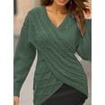 thumbnail image 3 of Plus Size Cozy Chic Cable Knit Sweater - Soft Drop Shoulder Long Sleeve Cross V Neck, 3 of 8