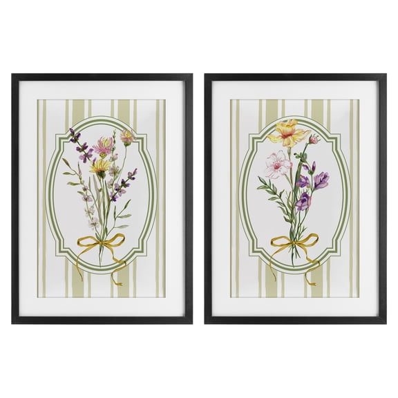 Wildflower Bundles Classic Stripes 2 Piece Black Framed Print Under Glass Set, design by Adonna Ebrahimi