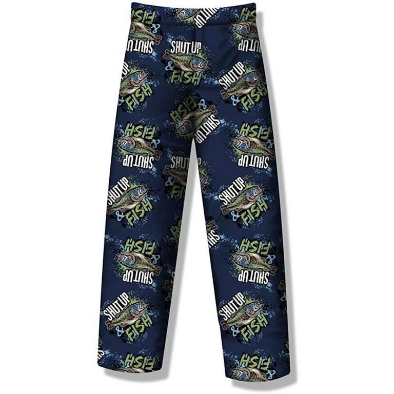 Mens Fun Pants Lounge Pajama Pants Boxers Adult Sleepwear, Shut Up and Fish,  Size: Medium 