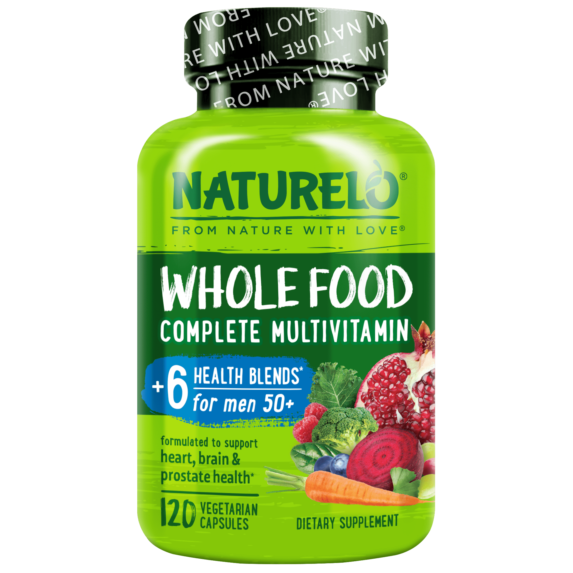 NATURELO Whole Food Multivitamin for Men 50+ - with Vitamins, Minerals, Organic Herbal Extracts - Vegan Vegetarian - for Energy, Brain, Heart and Eye Health - 120 Capsules