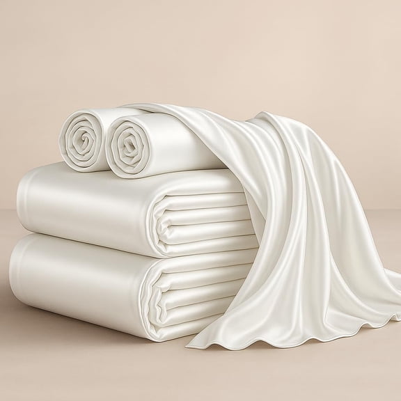 Mulberry Silk Sheet Set 4Pcs, 6A Grade 12 Momme Mulberry Silk Bed Sheets, Fits Mattress Upto 7-12" Deep Pocket ( Twin, White)