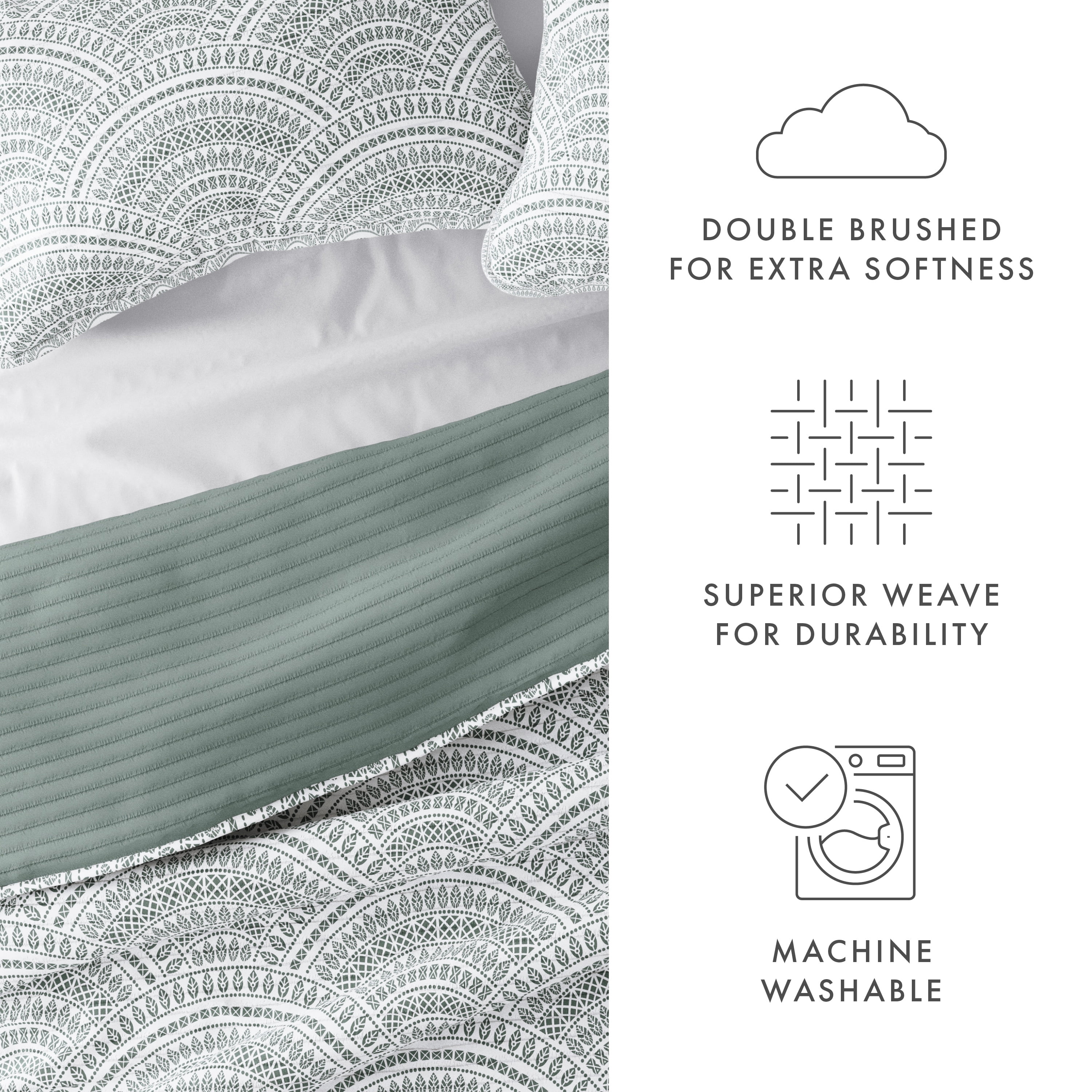 Noble Linens Eucalyptus 3 Piece Scallop Reversible Microfiber Quilt Set, King / CalKing