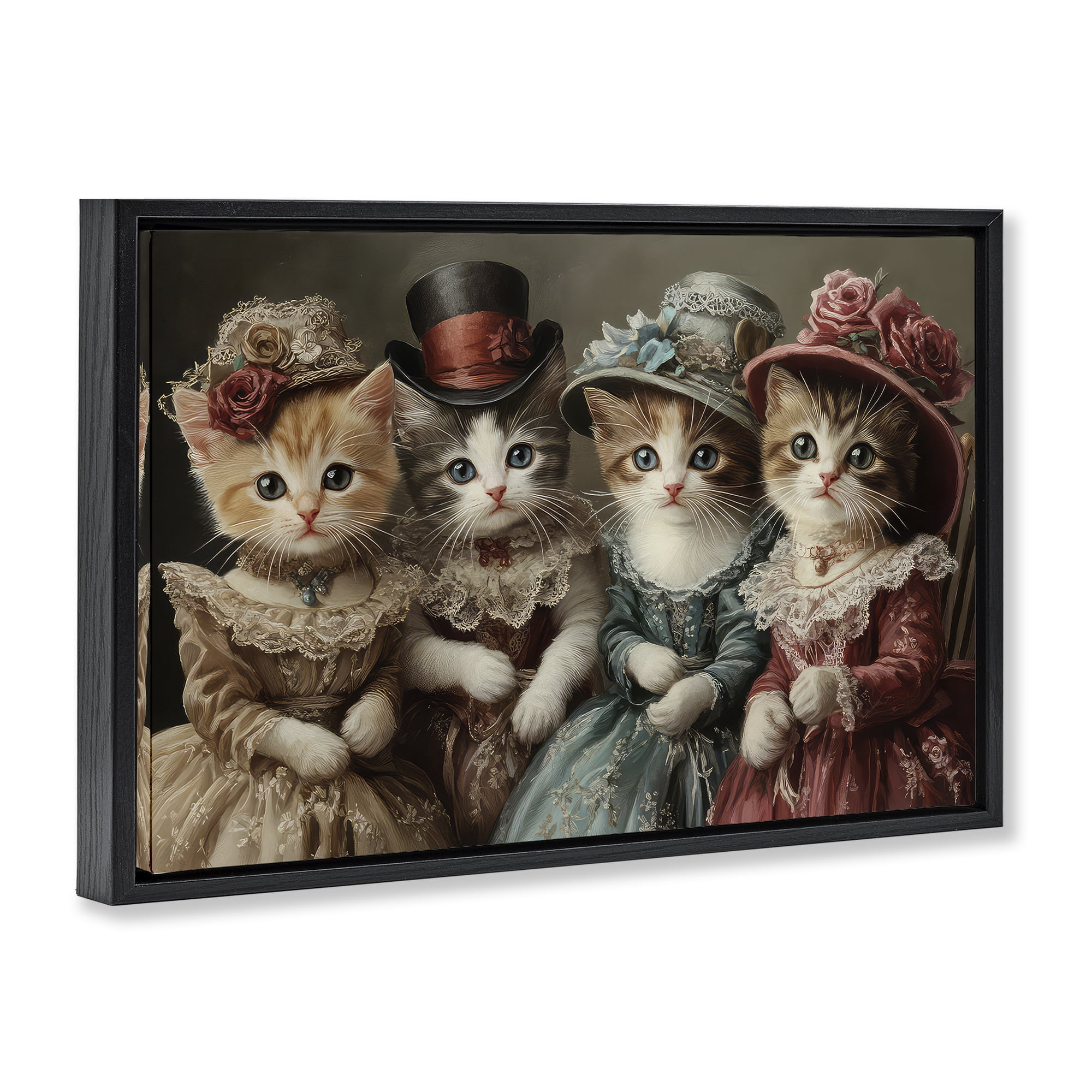 Stupell Industries Vintage Dress Kittens Black Framed Floater Canvas Wall Art, design by The Wands Want