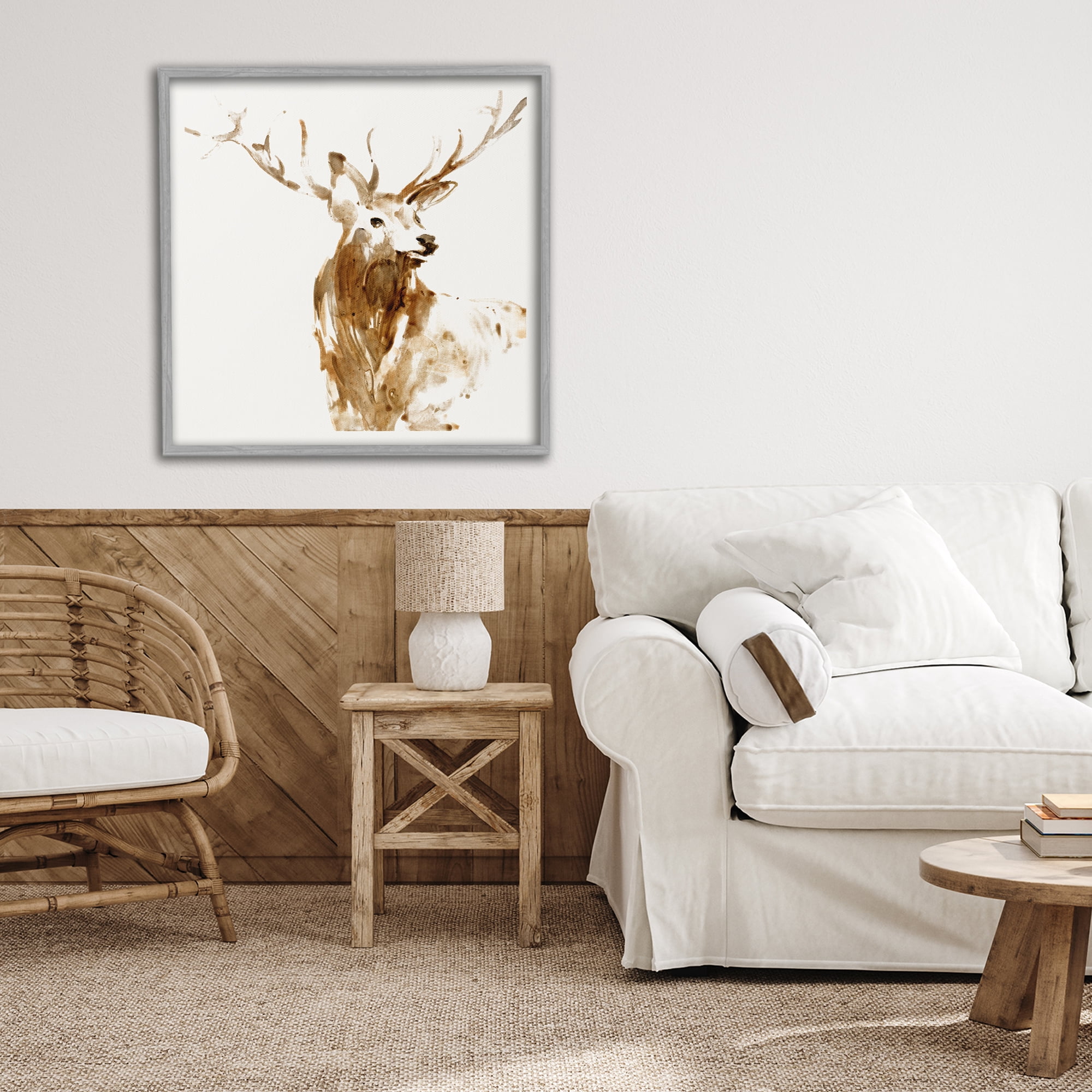 Stupell Industries Deer Portrait Head Shot Gray Framed Giclee Art, design by Lorenzo Collective