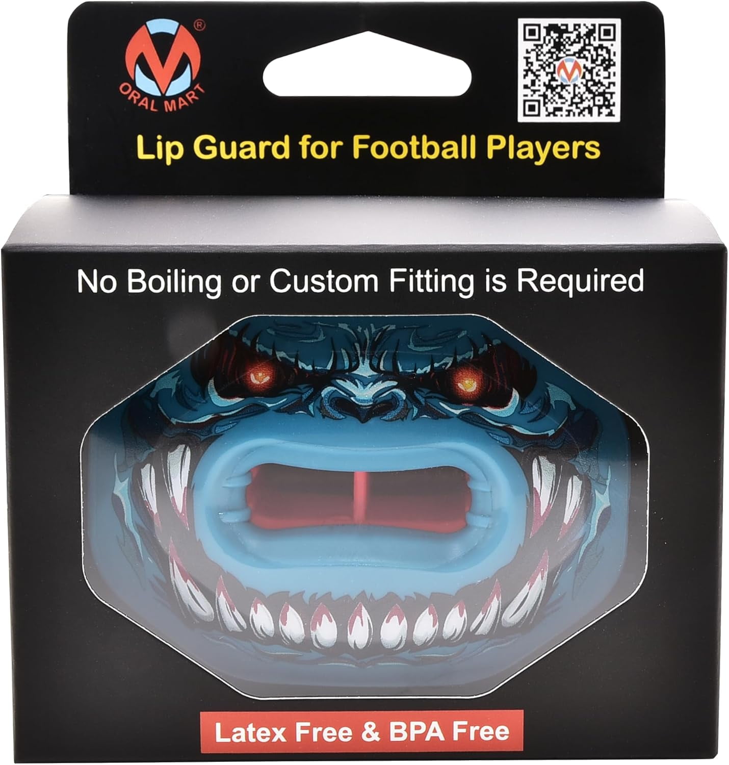 Flag Football Mouth Guard with 3D LipFit Design for Kids - Youth Tackle Football Mouthguard (No Boil) Cool Instant Fit Lip Guard Mouthpiece for Braces (Detachable Helmet Strap Included)