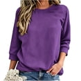 thumbnail image 2 of Soft Lightweight Crew Neck Sweatshirts for Women Solid Color Loose Winter Fashionable Casual 3/4 Sleeve Head Sweatshirt Women's Relaxed Fit Basic Pullover Tops for Daily Autumn Outfit, 2 of 5