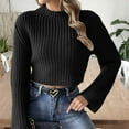 thumbnail image 4 of hotojiny Womens Fall Cropped Sweaters Mock Neck Casual Pullover Tops Long Sleeve loose Ribbed Knit Sweater, 4 of 6