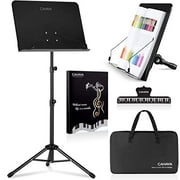 CAHAYA 2 in 1 Dual-use Sheet Music Stand & Desktop Book Stand Metal Portable Solid Back with Carrying Bag, Sheet Music Folder & Clip, Projector Stand, Laptop Stand, Bible Book Stand, Tablet Stand