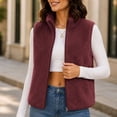 thumbnail image 2 of Karight Women's Fleece Vest Zip Up Stand Collar Sleeveless Lightweight Winter Warm Coat with Double-Sided Sherpa, 2 of 7