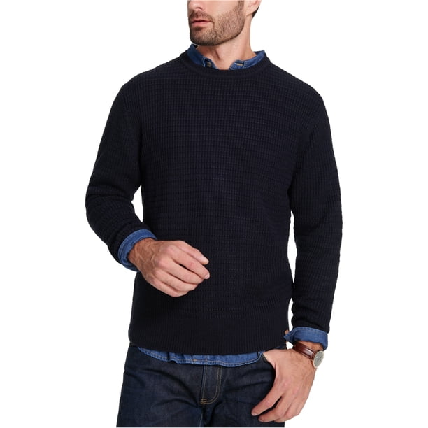 Suéter resistente a la intemperie para hombre con textura vintage, azul, pequeño