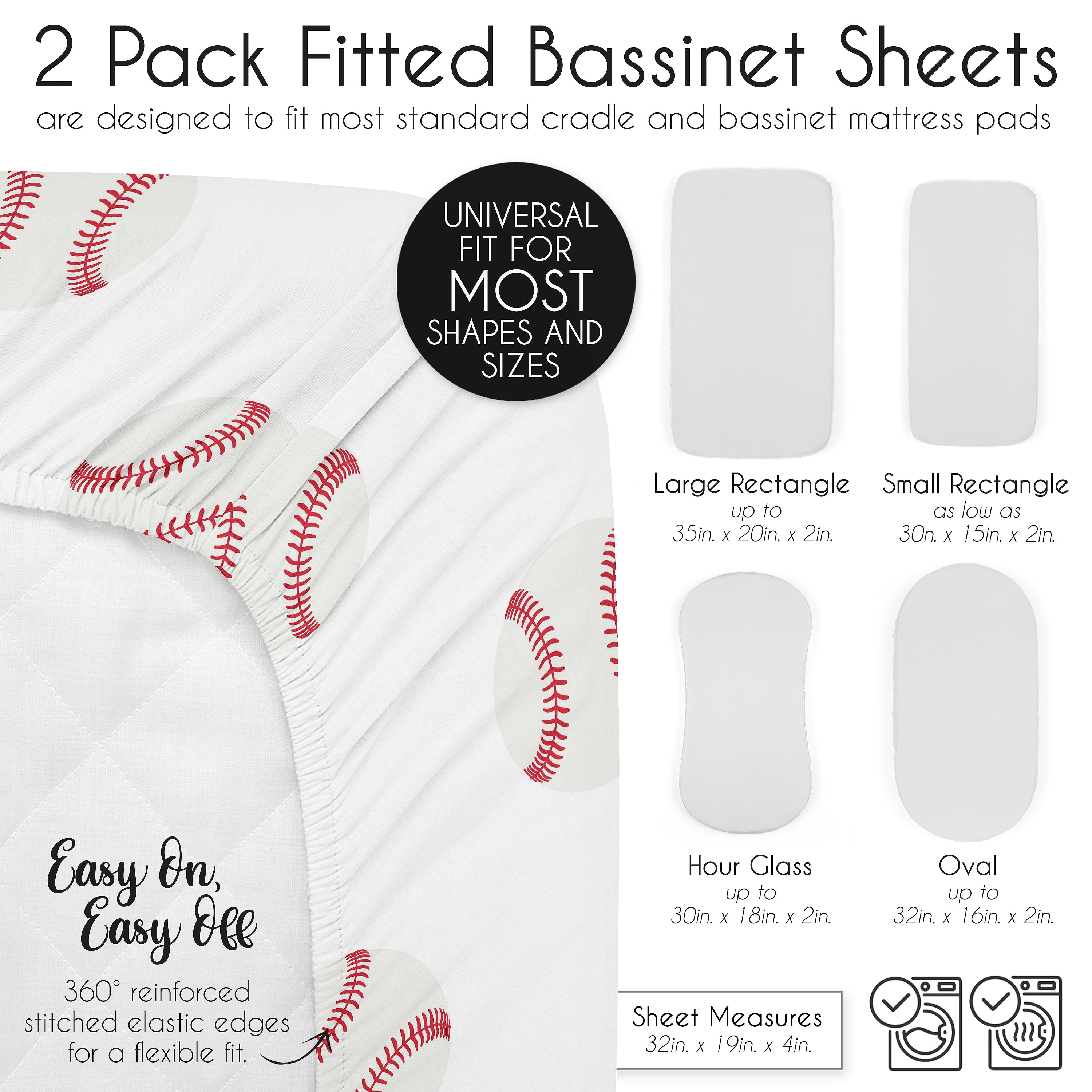 Sweet Jojo Designs Baseball Patch Red White and Blue Baby Bassinet Fitted Sheets 2 Piece Set