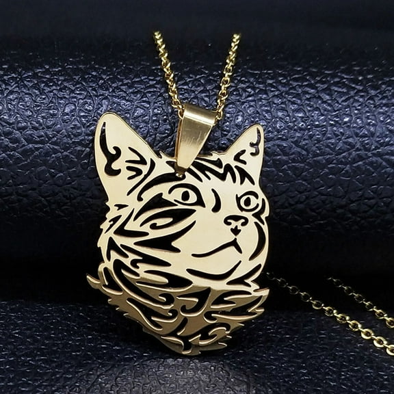 Wicca Fashion Cute Cat Necklace for Men Silver Color Kitten 14K White Gold Hollow Statement Necklaces Jewelry collar mujer