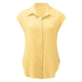 thumbnail image 4 of CHOK Linen Shirts for Women Button down Short Cap Sleeve Blouse Loose Comfy Fitted V Neck Collared Causal Basic Shirts for Work (Large  Light Blue 49), 4 of 6