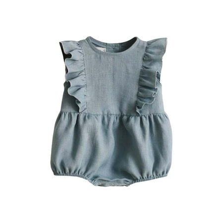 

Kids Girls Bodysuit Daily Solid Color Sleeveless Crew Neck Ruffle Trim Cotton Linen Cute Soft Kids Baby Clothes Spring Summer Soft Rompers Jumpsuits