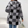 thumbnail image 4 of Stichou Fuzzy Fleece Jacket Women Oversized Plaid Sherpa Lined Jackets Baggy Comfy Fluffy Plush Hooded Cardigan with Pockets Gray 2XL, 4 of 5