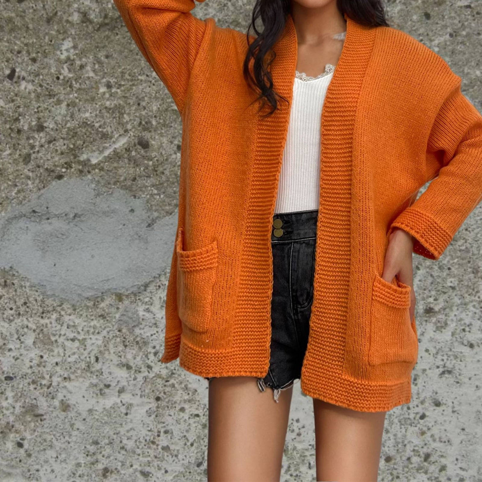 Penkiiy Women Open Front Side Slit 2024 Long Sleeve Oversized