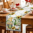 thumbnail image 5 of Sunflower Gnomes Table Runner - 60 Inch Long Spring Farmhouse Daisy Leaf Wooden Grain Cotton and Linen Blended Dress Scarves Farmhouse Table Runner for Kitchen Dining, Coffee Table, 13" x 60", 5 of 8