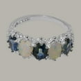 thumbnail image 6 of LBG British Made 9k White Gold Natural Sapphire & Opal Womens Eternity Ring - 33 size options - Size 6.25, 6 of 8