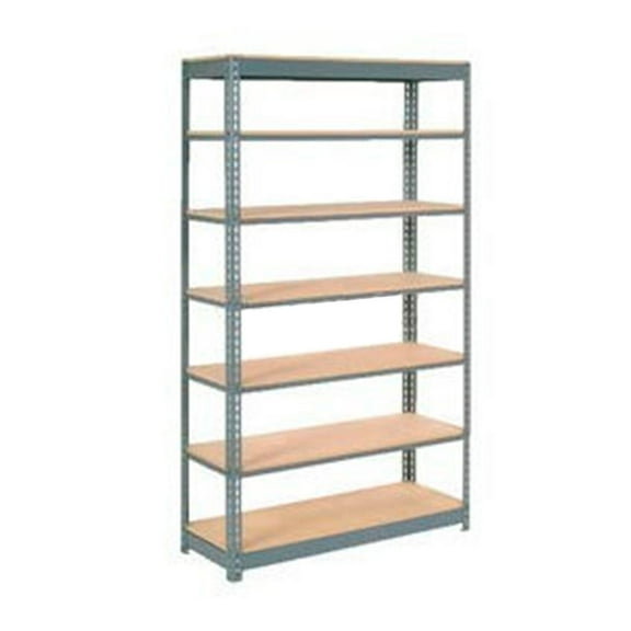 Global Industrial B2297725 Heavy Duty Shelving with 7 Shelves & Wood Deck - Gray - 48 x 18 x 96 in.