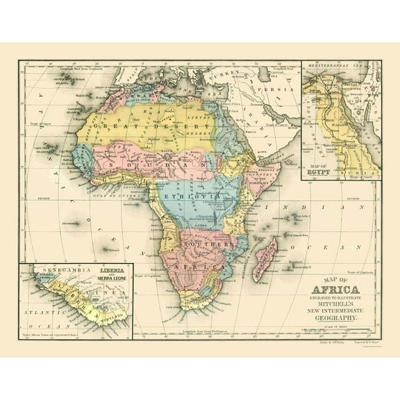 Historic Map - Africa - Mitchell 1869 - 29.17 x 23 - Vintage Wall Art