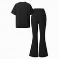 thumbnail image 5 of HCNTES Teen Girls 2 Piece School Outfit Short Sleeve Tee & High Waist Flared Pants Summer Clothing Set Casual Kid Clothes 7-13Y(L04-Black,8-9 Years), 5 of 9