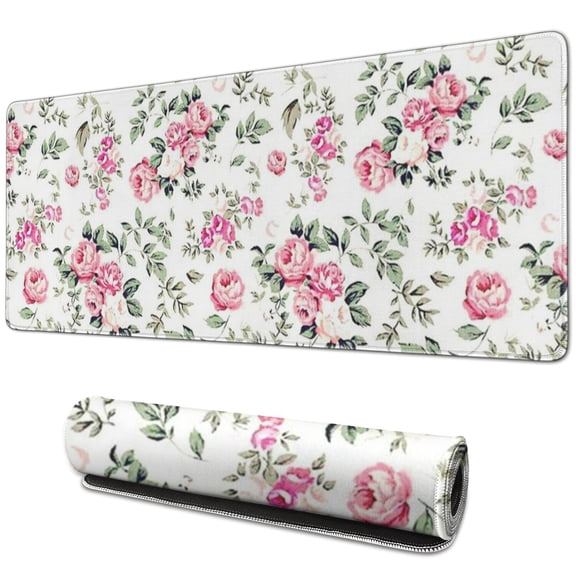 Long Mouse Pads for Desk,Pioneer Flower Floral Print Pattern Desk Mats on Top Of Desks, Desk Mouse Pad Extra Large with 3mm Non-Slip Base and Stitched Edge for Gaming,Office,Work,Home 31.5"x11.8"