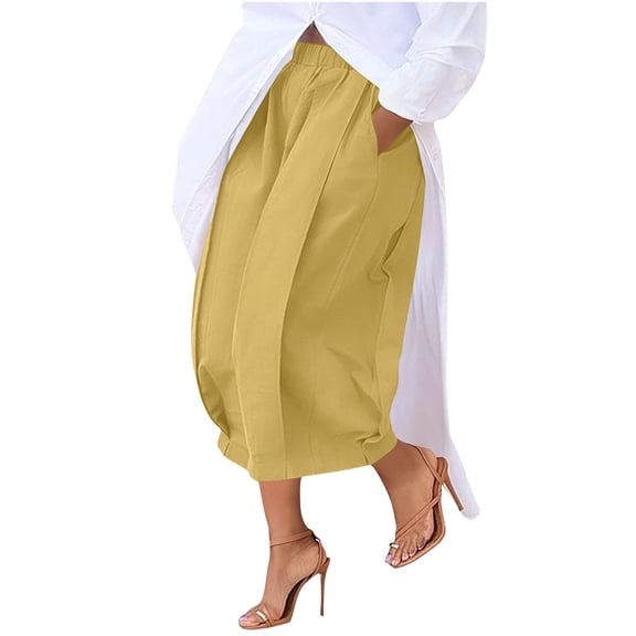 LEKWK Balloon Pants Women Loose Fit Elastic Waist Harem Pants with Pockets Harem Pants with Pockets Soft Breathable Trousers for Casual Daily Home Wear
