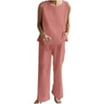 thumbnail image 2 of REORIAFEE Sexy 2 Piece Outfits for Women Summer Pants Sets 2 Piece Outfits Dressy Casual Summer Suit Solid Color Vest Trousers Two Piece Suit Pink M, 2 of 6