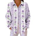 thumbnail image 2 of Endives Women's Button Down Shirt Floral Print Relaxed Fit Long Sleeved Shirt Outerwear Spring Summer Outfit Purple, 2 of 7
